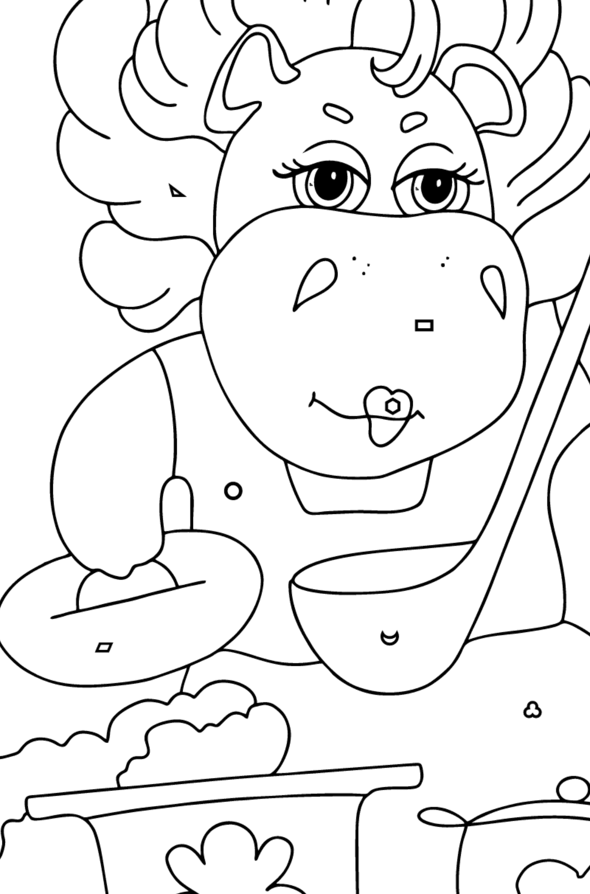 Målarbild magisk flodhäst (lätt) - Färgläggning av geometriska former För barn