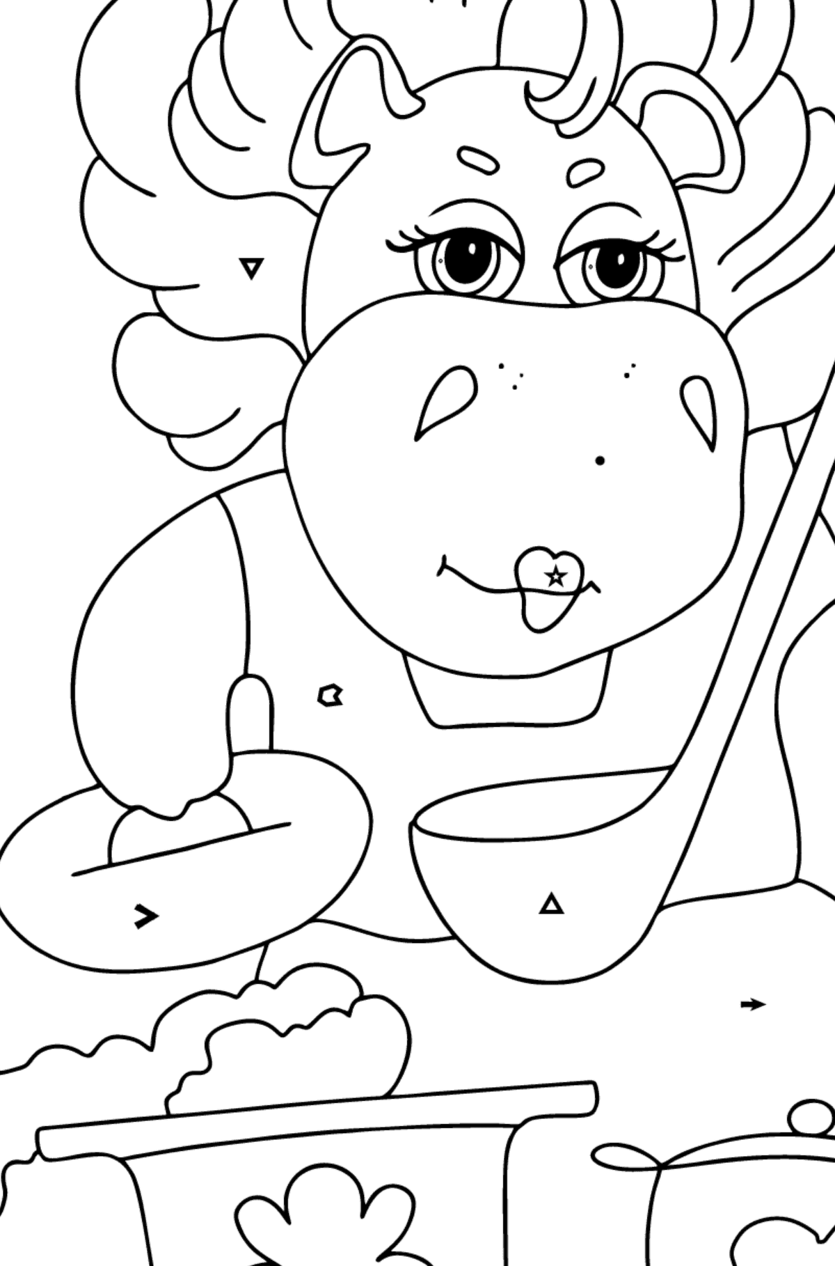 Dibujo de hipopótamo mágico (simple) para colorear - Colorear por Símbolos para Niños