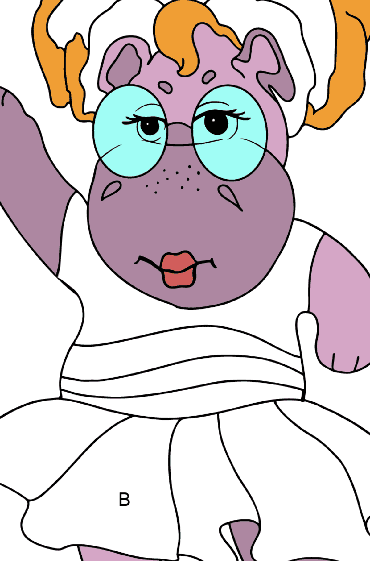 Hipopótamo Dançando (Simples) para colorir - Colorir por Letras para Crianças