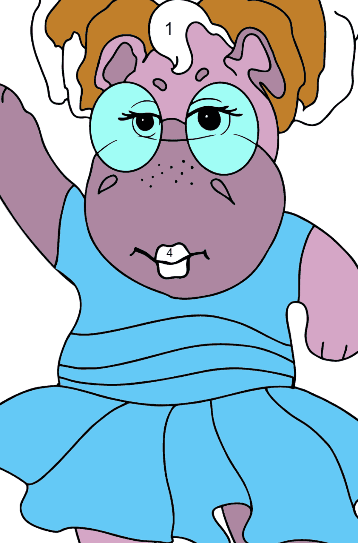 Dibujo de Hipopótamo bailando (simple) para colorear - Colorear por Números para Niños