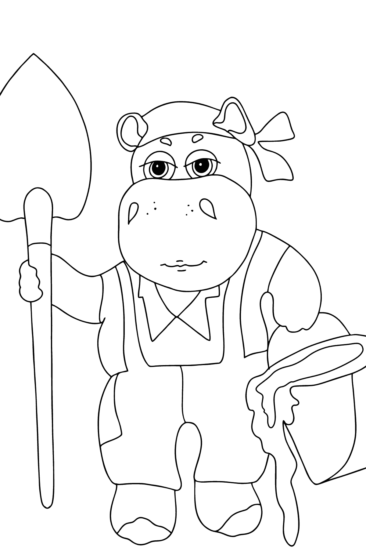 Coloring Page - A Hippo is Digging in the Ground for Kids 