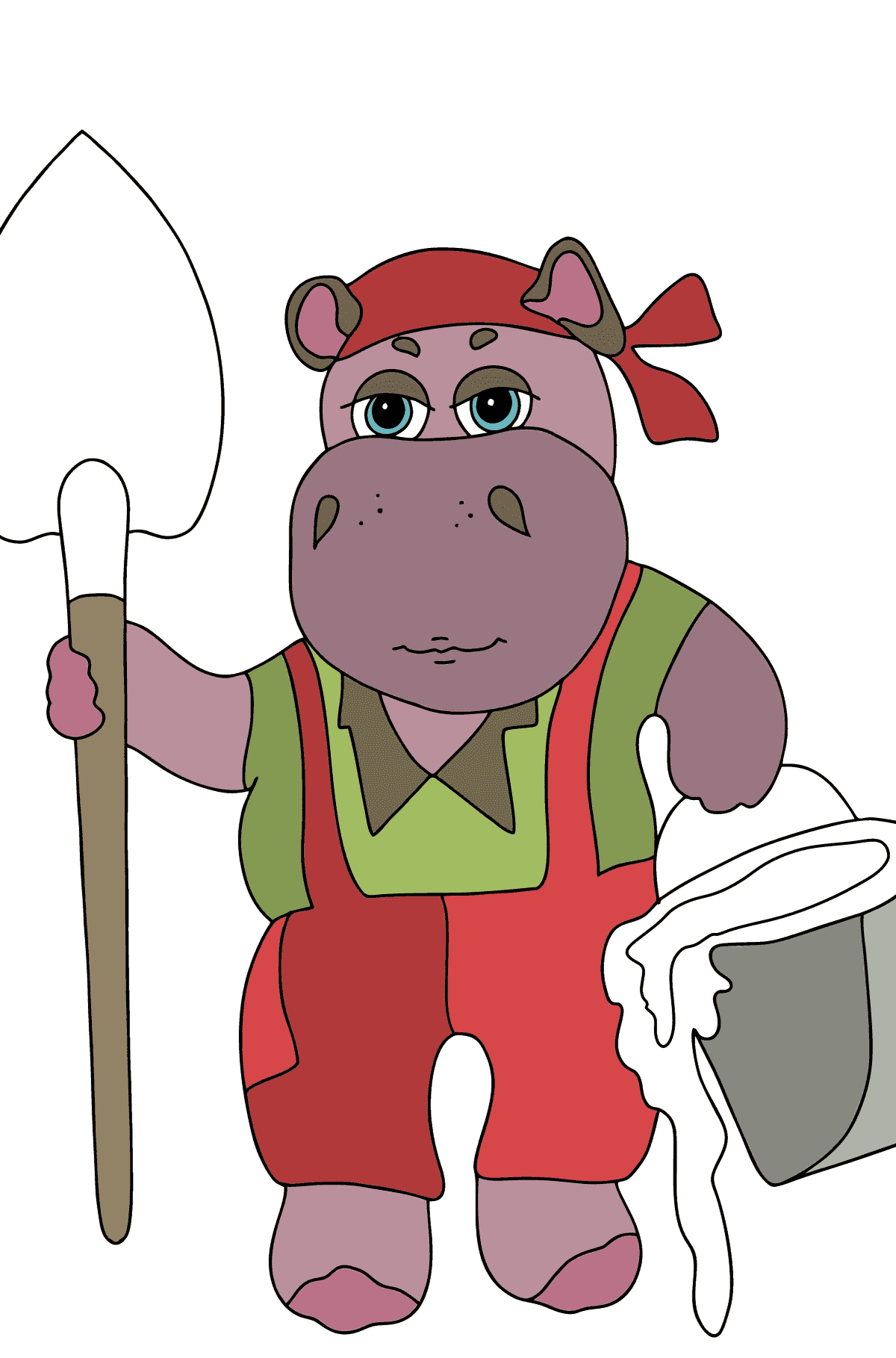 Coloring Page - A Hippo is Digging in the Ground in a Garden for Children 