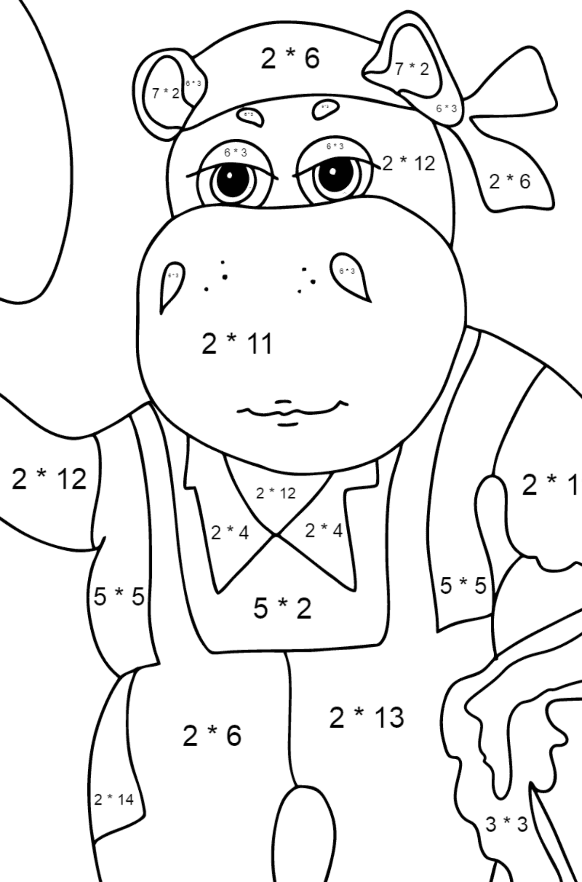 Kolorowanka Hipopotam - Kolorowanki matematyczne mnożenie dla dzieci
