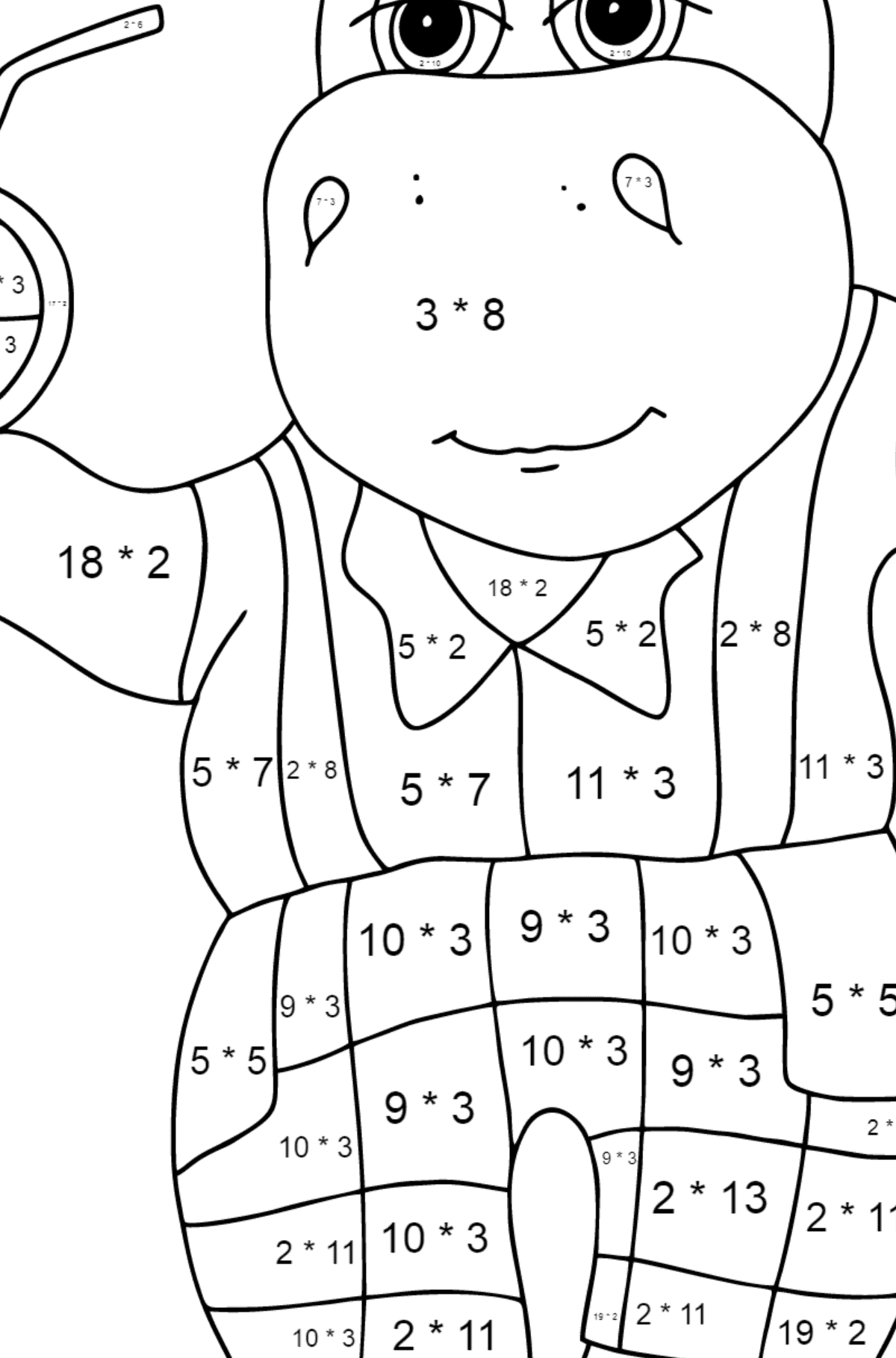 Ausmalbild Guter Nilpferd zum Ausmalen - Mathe Ausmalbilder - Multiplikation für Kinder