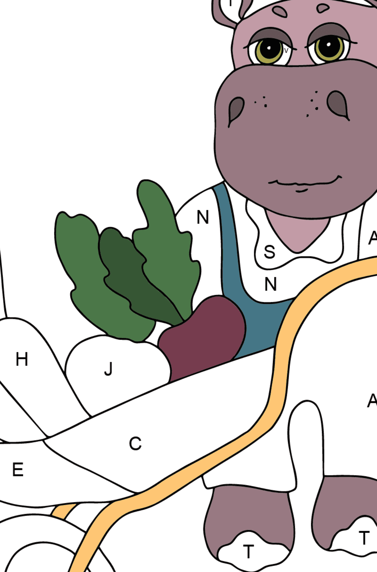 Coloriage Hippopotame gentil - Coloriage par Lettres pour les Enfants