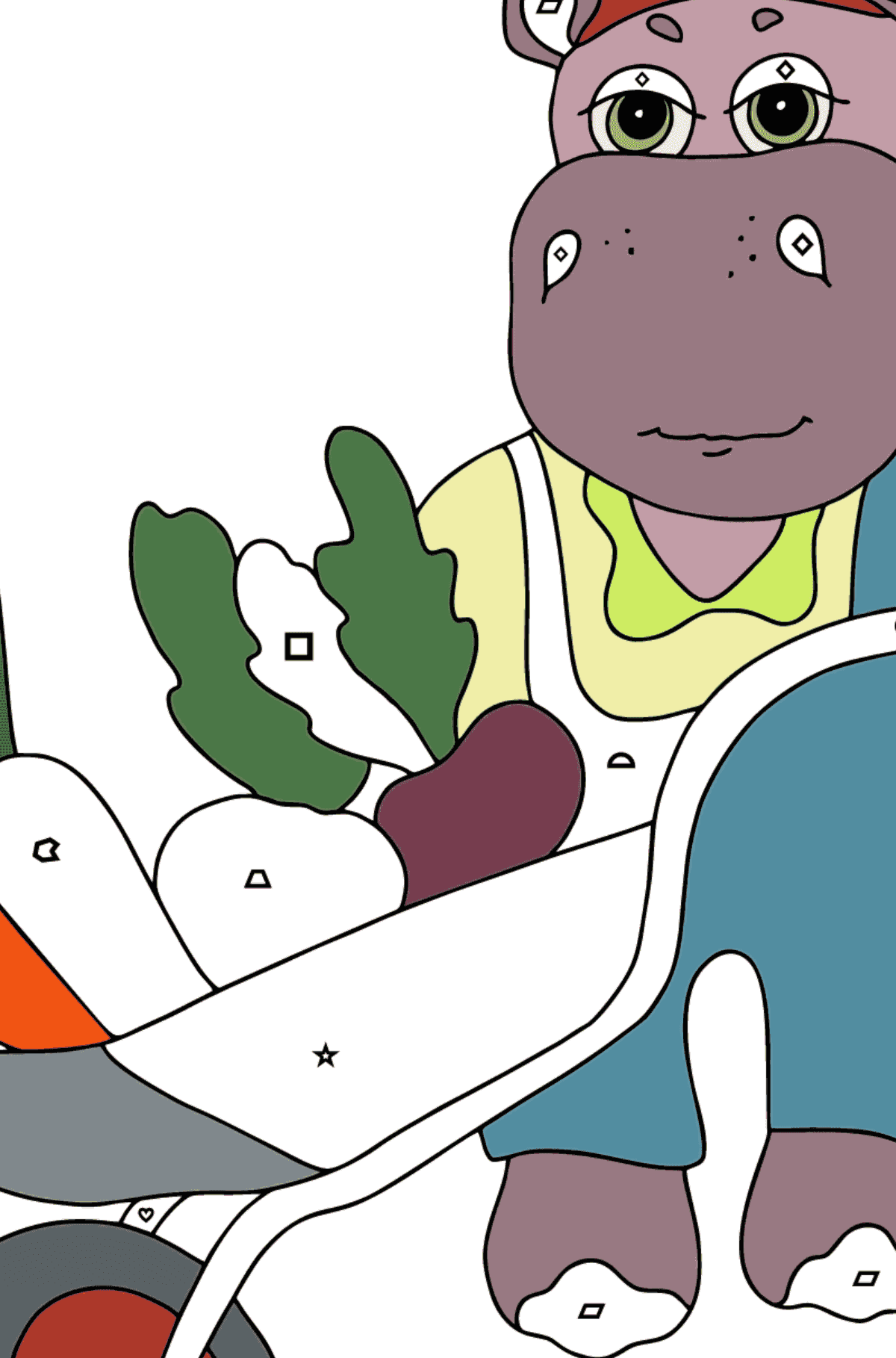 Desenho de Hipopótamo Amigável para colorir - Colorir por Formas Geométricas para Crianças