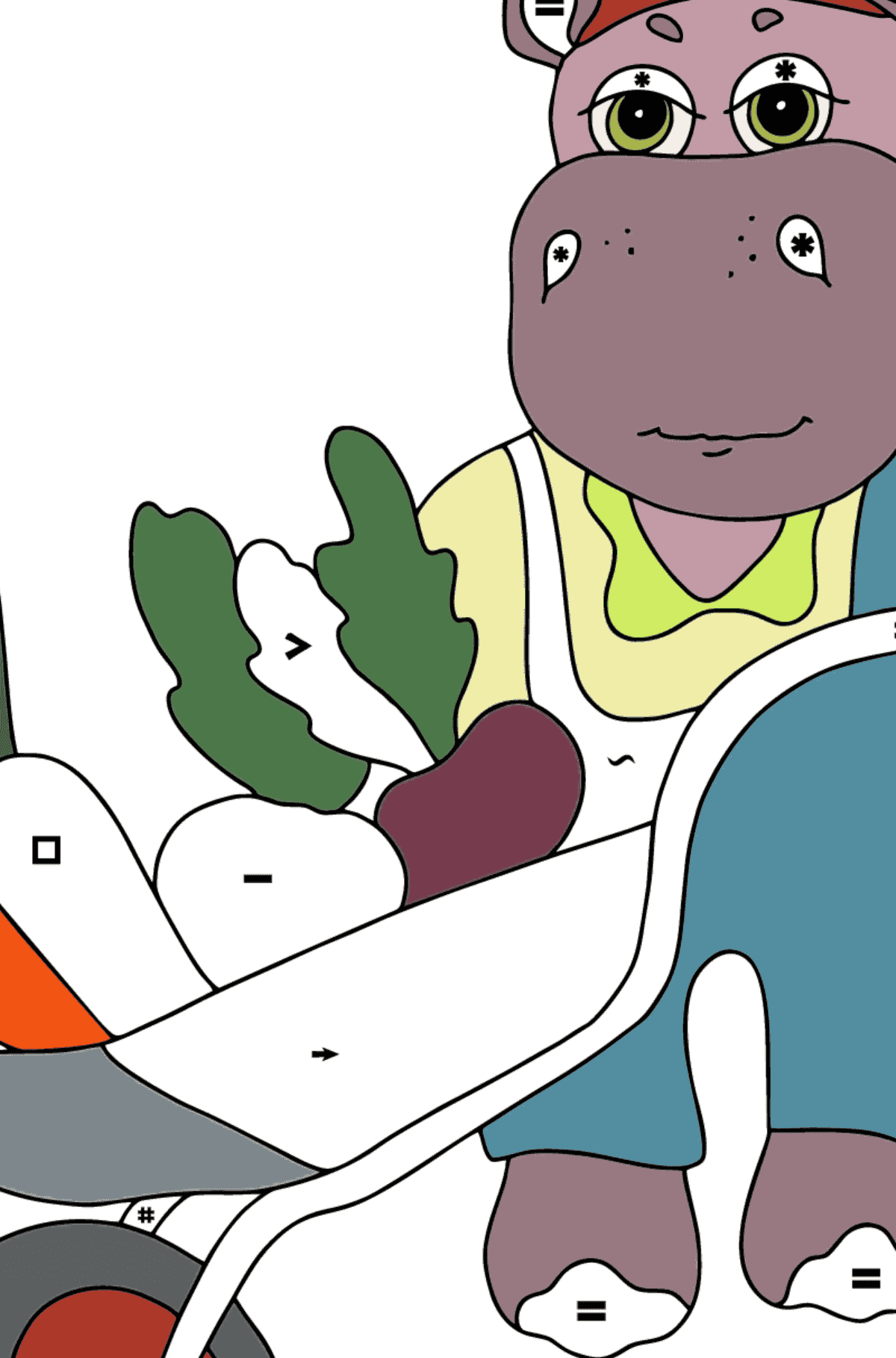 Hipopótamo en el jardín para colorear - Colorear por Símbolos para Niños