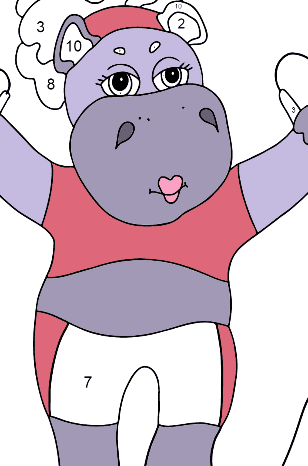 Coloriage Hippopotame joyeux (simple) - Coloriage par Chiffres pour les Enfants