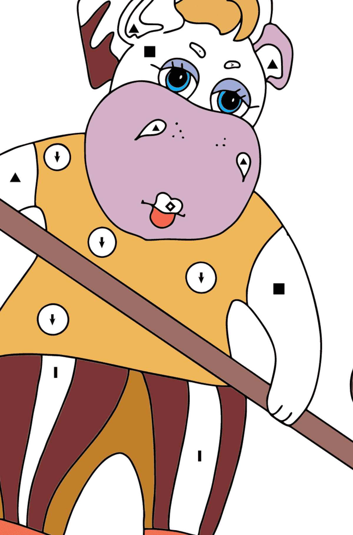 Coloriage Hippopotame mignon (difficile) - Coloriage par Symboles pour les Enfants