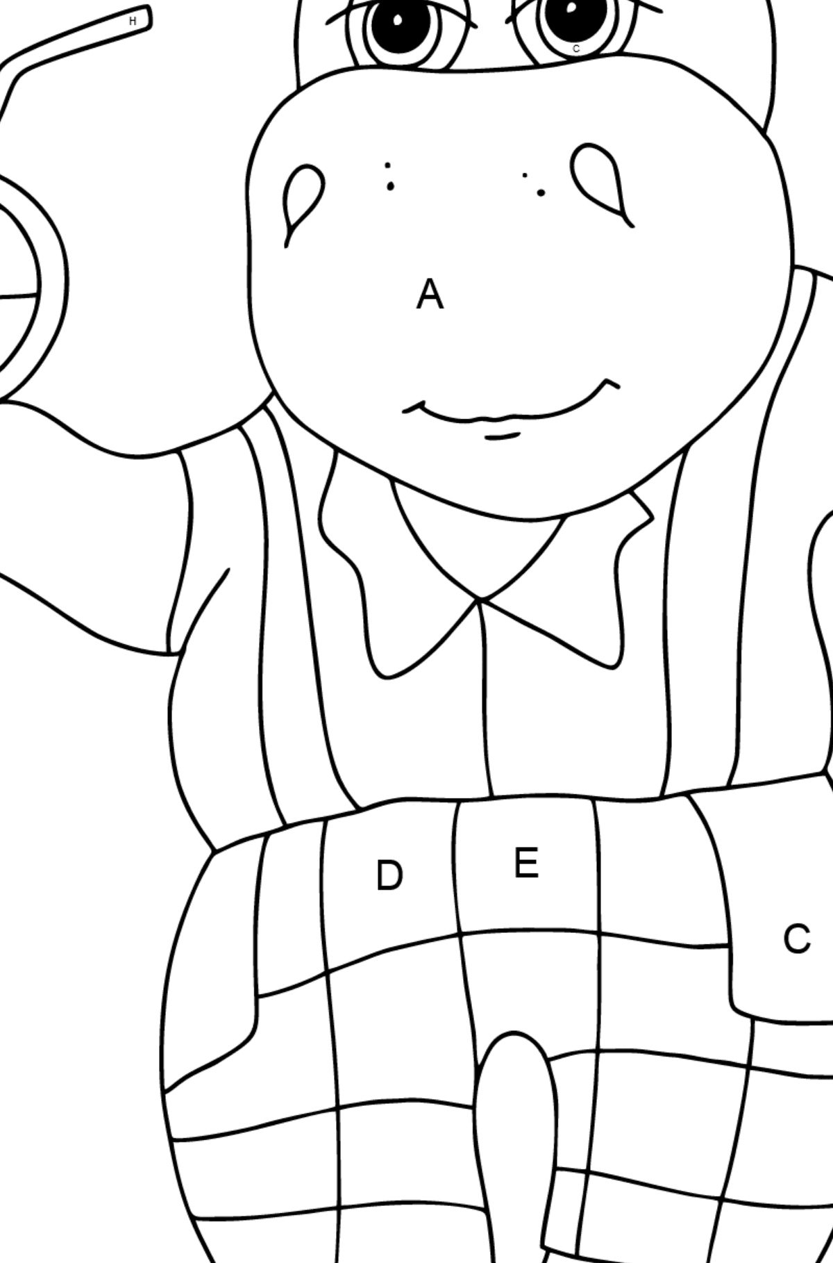 Dibujo de Buen hipopótamo (simple) para colorear - Colorear por Letras para Niños