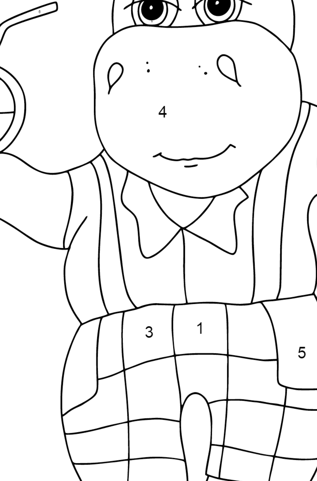 Desenho de Bom Hipopótamo (Simples) para colorir - Colorir por Números para Crianças