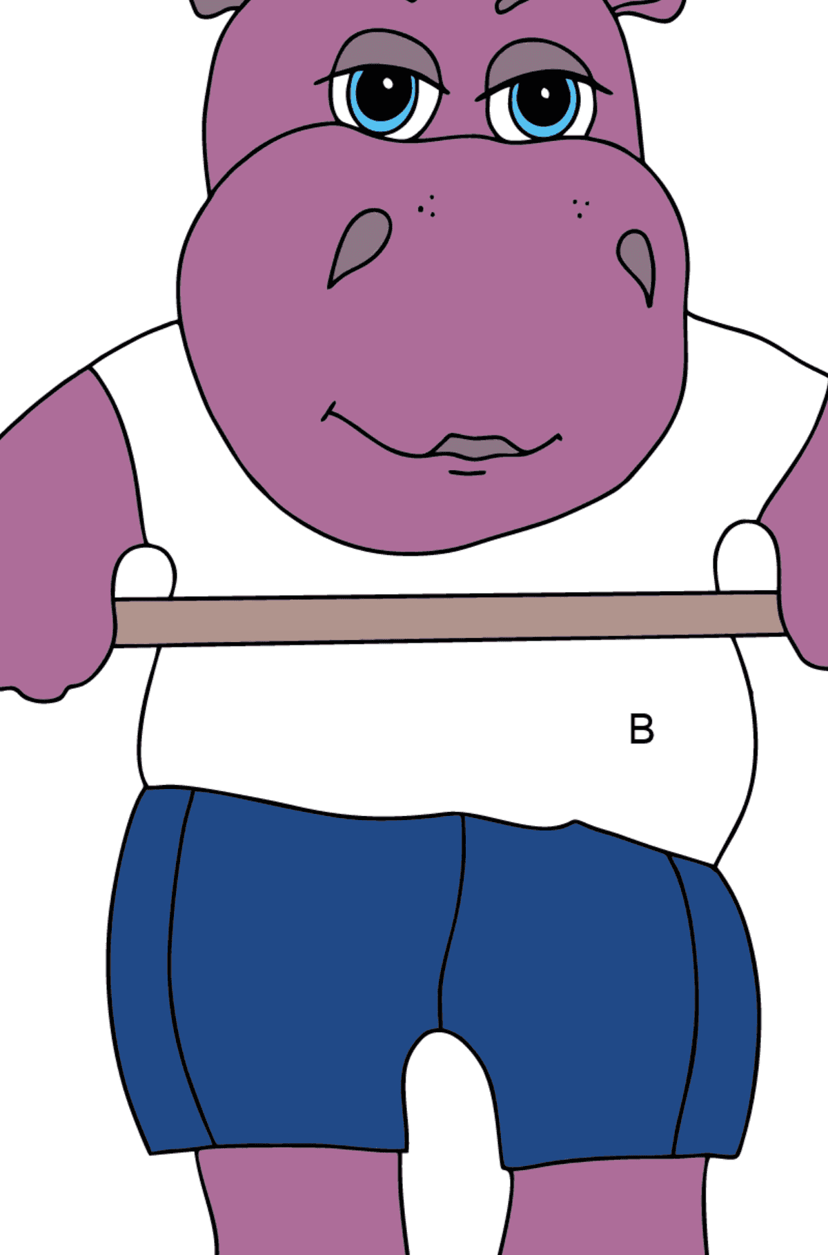 Hipopótamo Atlético (Simples) para colorir - Colorir por Letras para Crianças