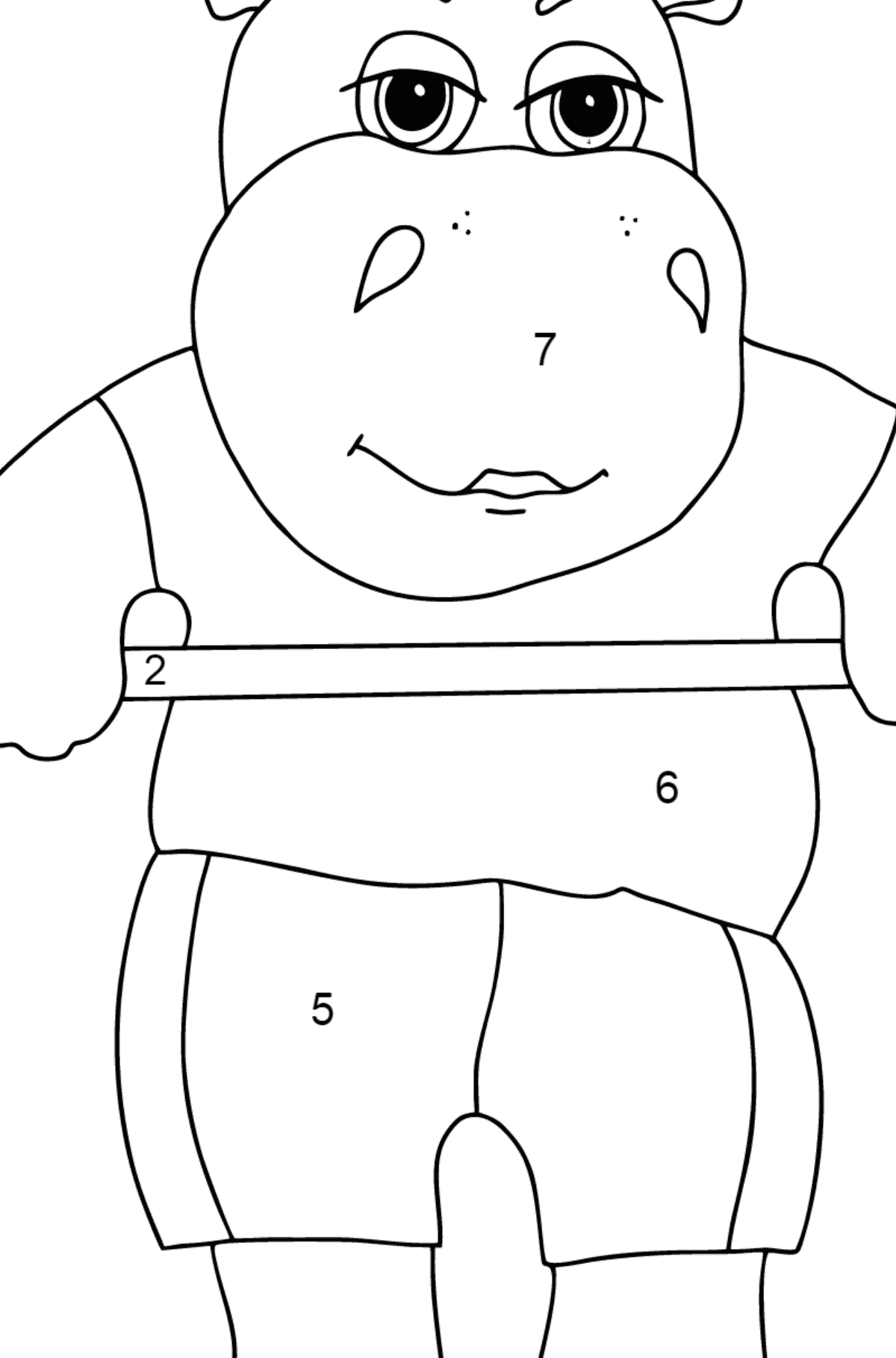 Dibujo de Hipopótamo atlético (simple) para colorear - Colorear por Números para Niños
