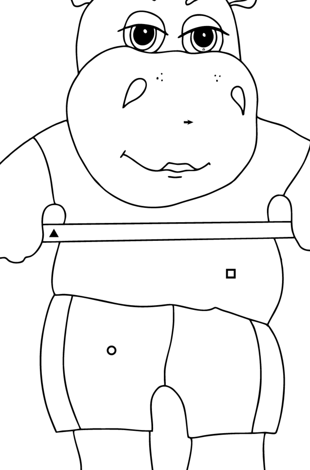 Coloriage Hippopotame athlétique (simple) - Coloriage par Symboles pour les Enfants