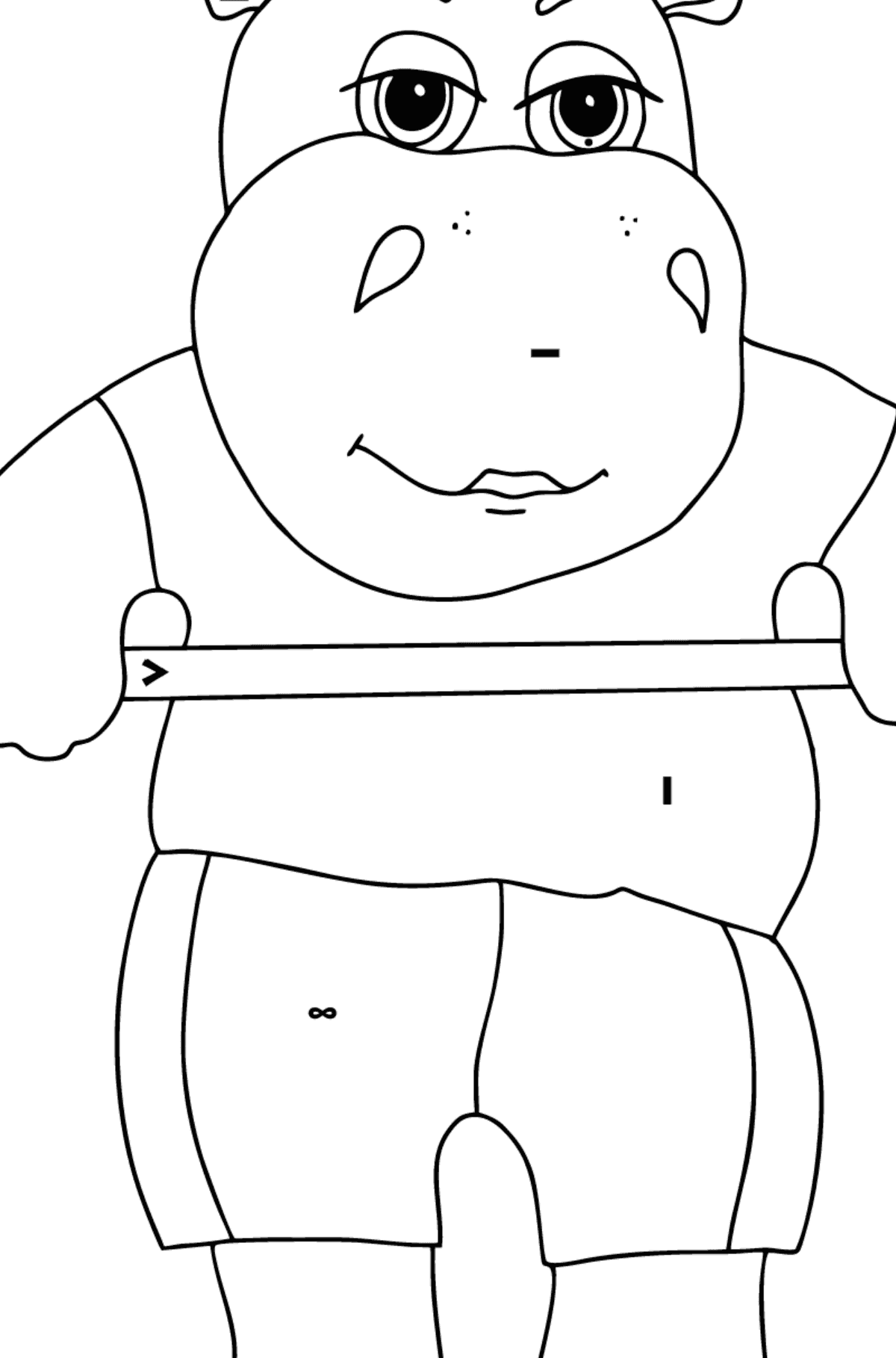 Dibujo de Hipopótamo atlético (simple) para colorear - Colorear por Símbolos para Niños