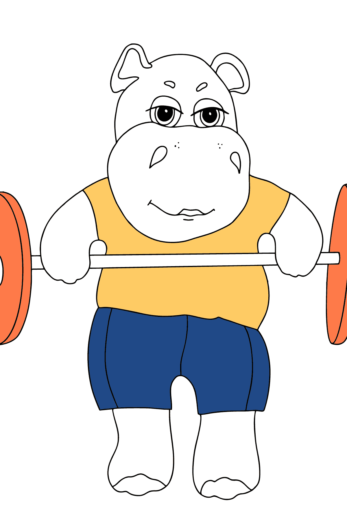 Coloriage Hippopotame athlétique (simple) - Coloriages pour les Enfants