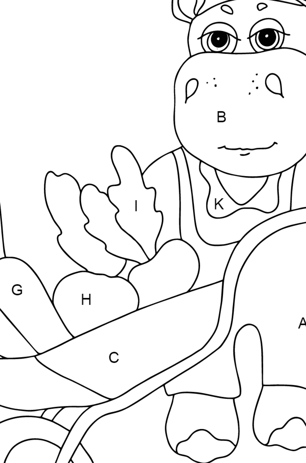 Coloring Page - A Hippo with a Cart for Kids  - Color by Letters
