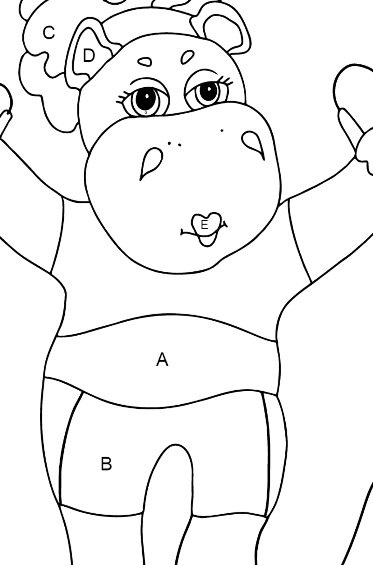 Coloriage Hippopotame joyeux - Coloriage par Lettres pour les Enfants