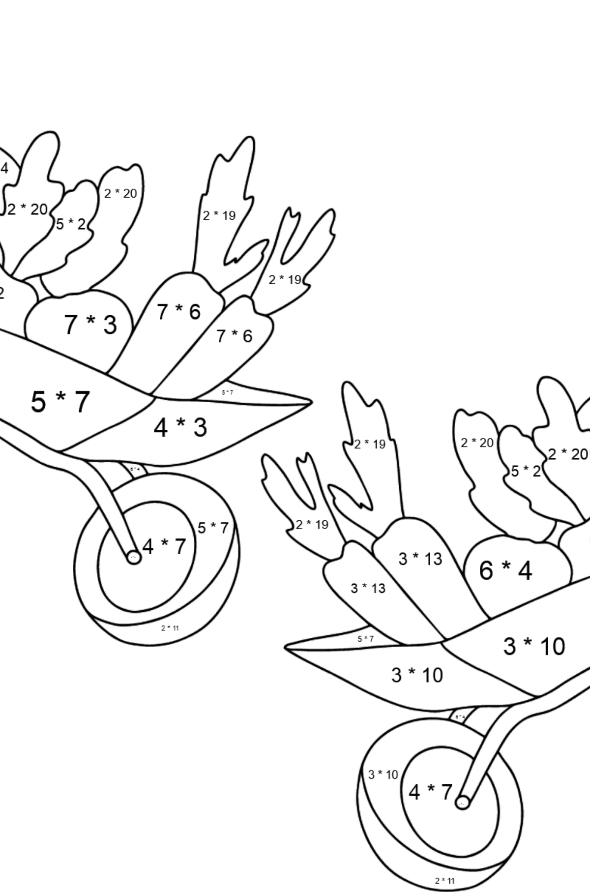 Malvorlage Flusspferde im Garten (schwer) - Mathe Ausmalbilder - Multiplikation für Kinder