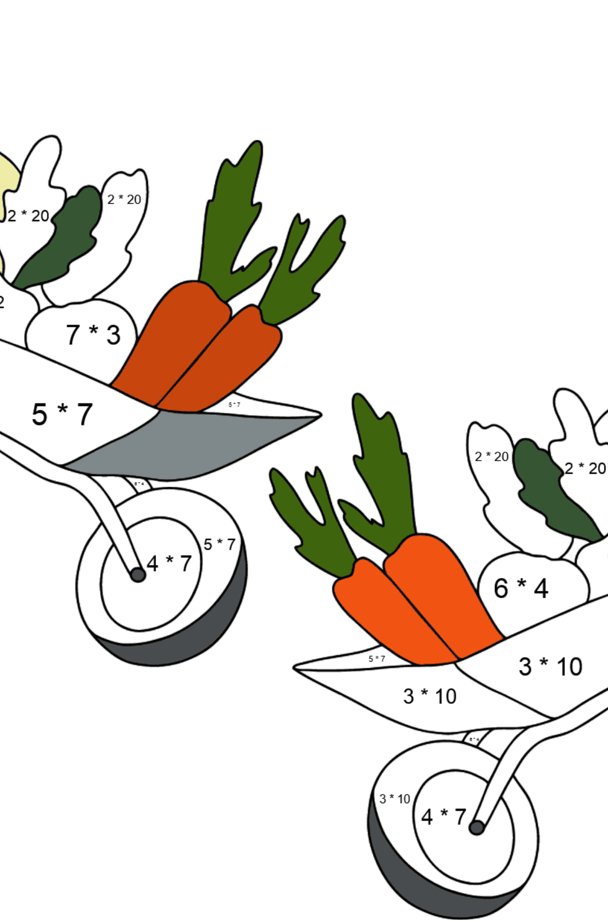 Malvorlage Flusspferde im Garten (schwer) - Mathe Ausmalbilder - Multiplikation für Kinder