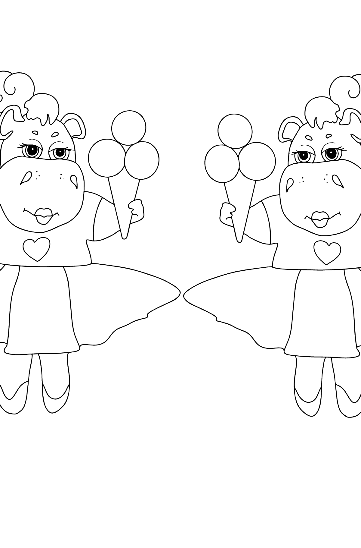 Раскраска Очаровательные Бегемоты (сложно) - Картинки для Детей