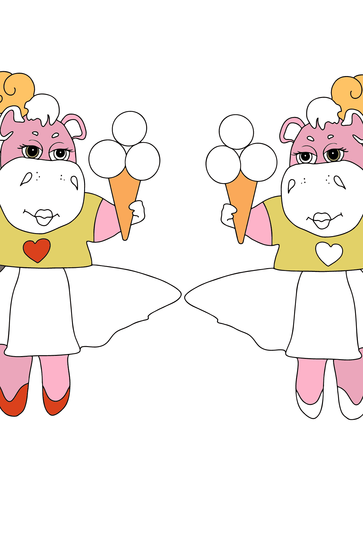 Dibujo de Adorables hipopótamos (difícil) para colorear - Dibujos para Colorear para Niños