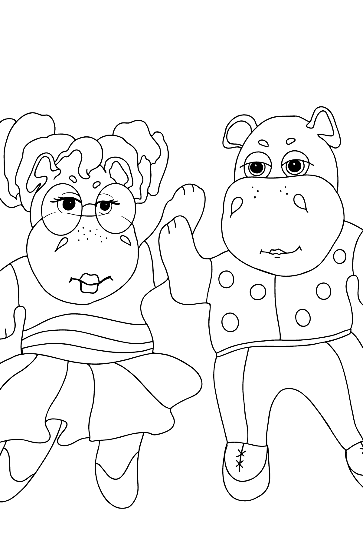Kleurplaat dansende nijlpaarden (moeilijk) - kleurplaten voor kinderen