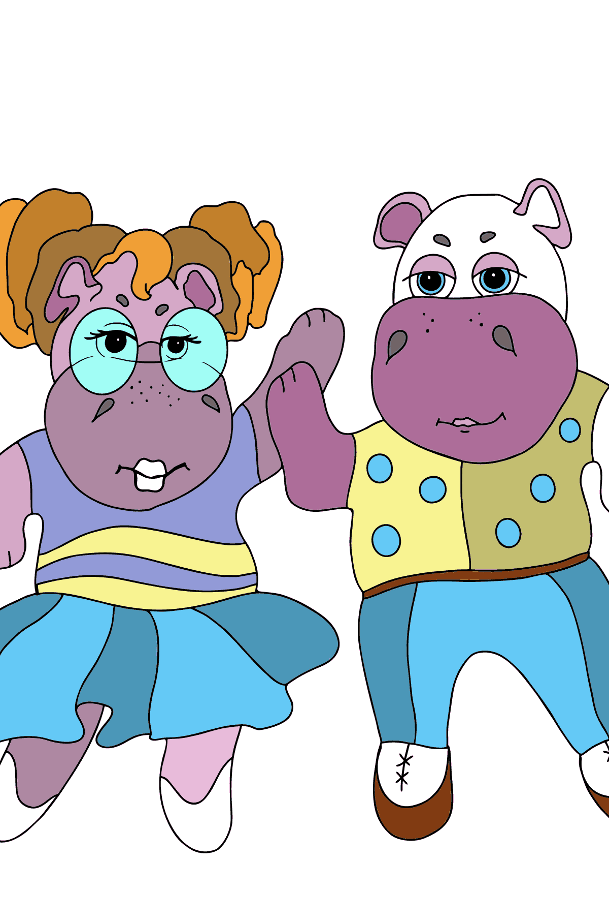 Coloring Page - Hippos are Dancing for Children 