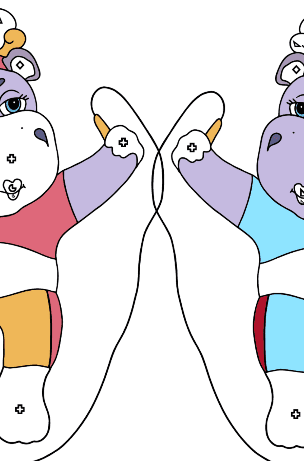 Раскраска Веселые Гиппопотамы (сложно) - Картинка высокого качества для Детей