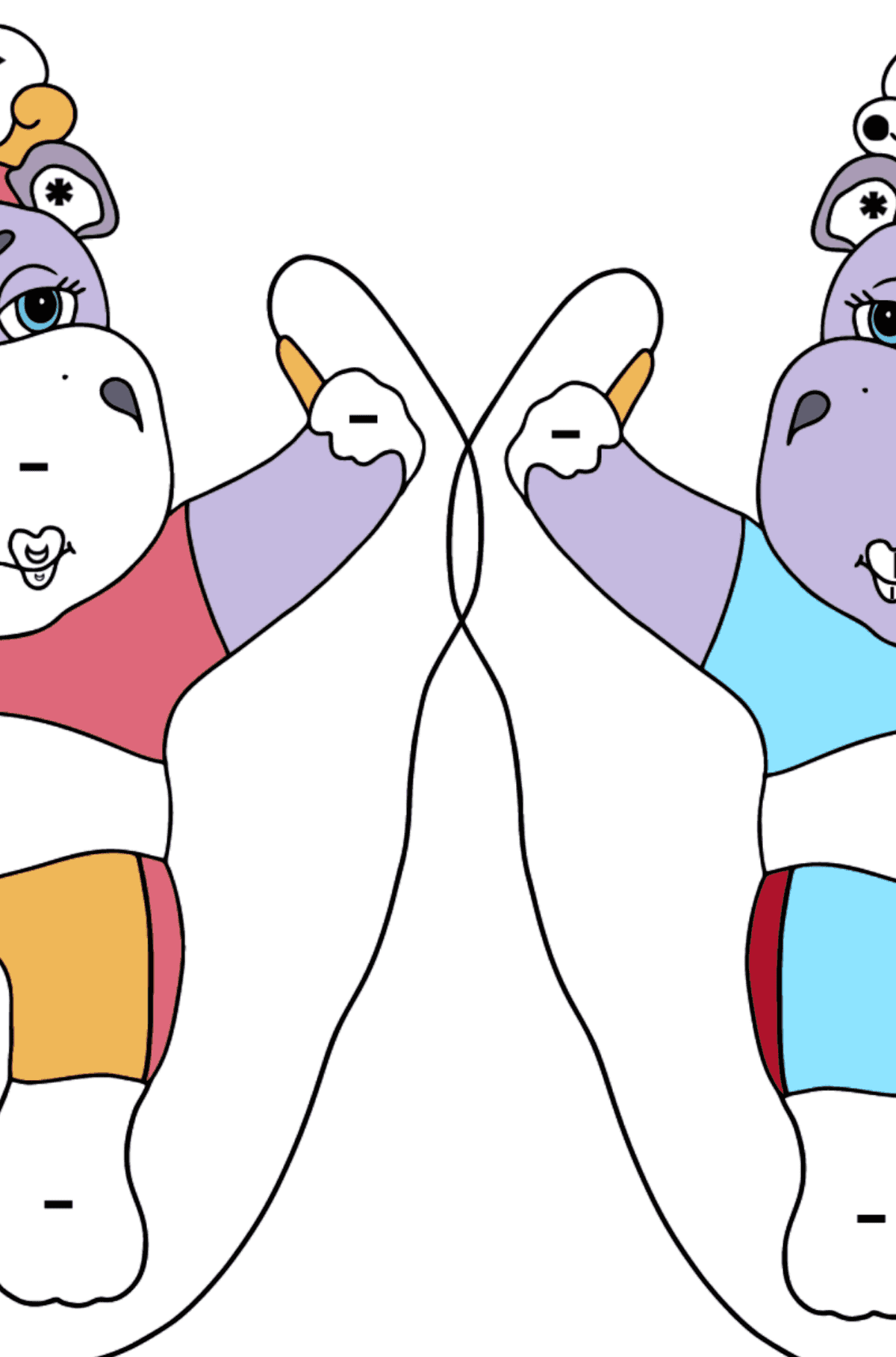 Раскраска Веселые Гиппопотамы (сложно) - По Символам для Детей