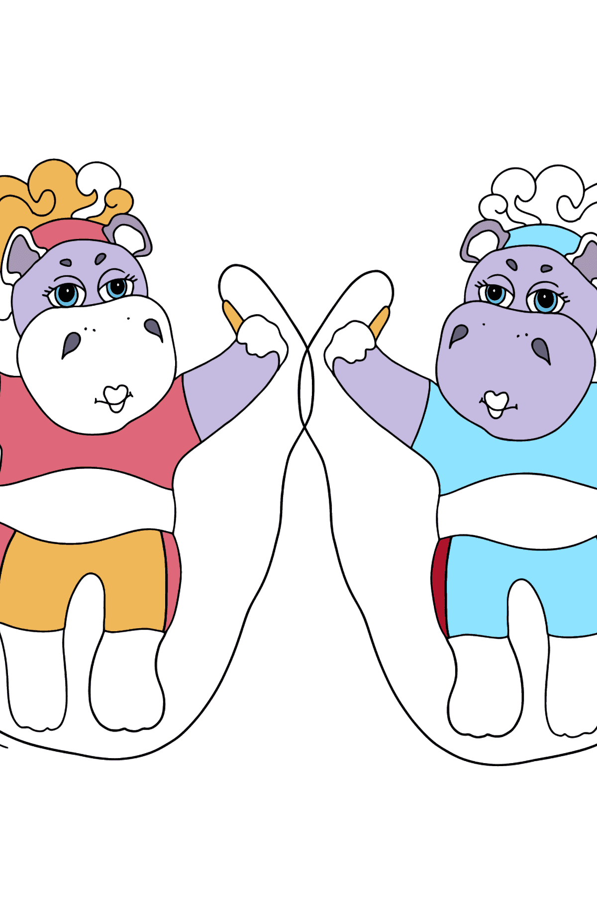 Trudna kolorystyka zabawnych Hipopotamów - Kolorowanki dla dzieci