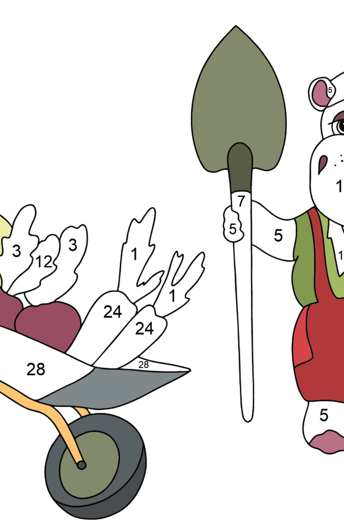 Hippos in the garden (difficult) coloring page - Coloring by Numbers for Kids