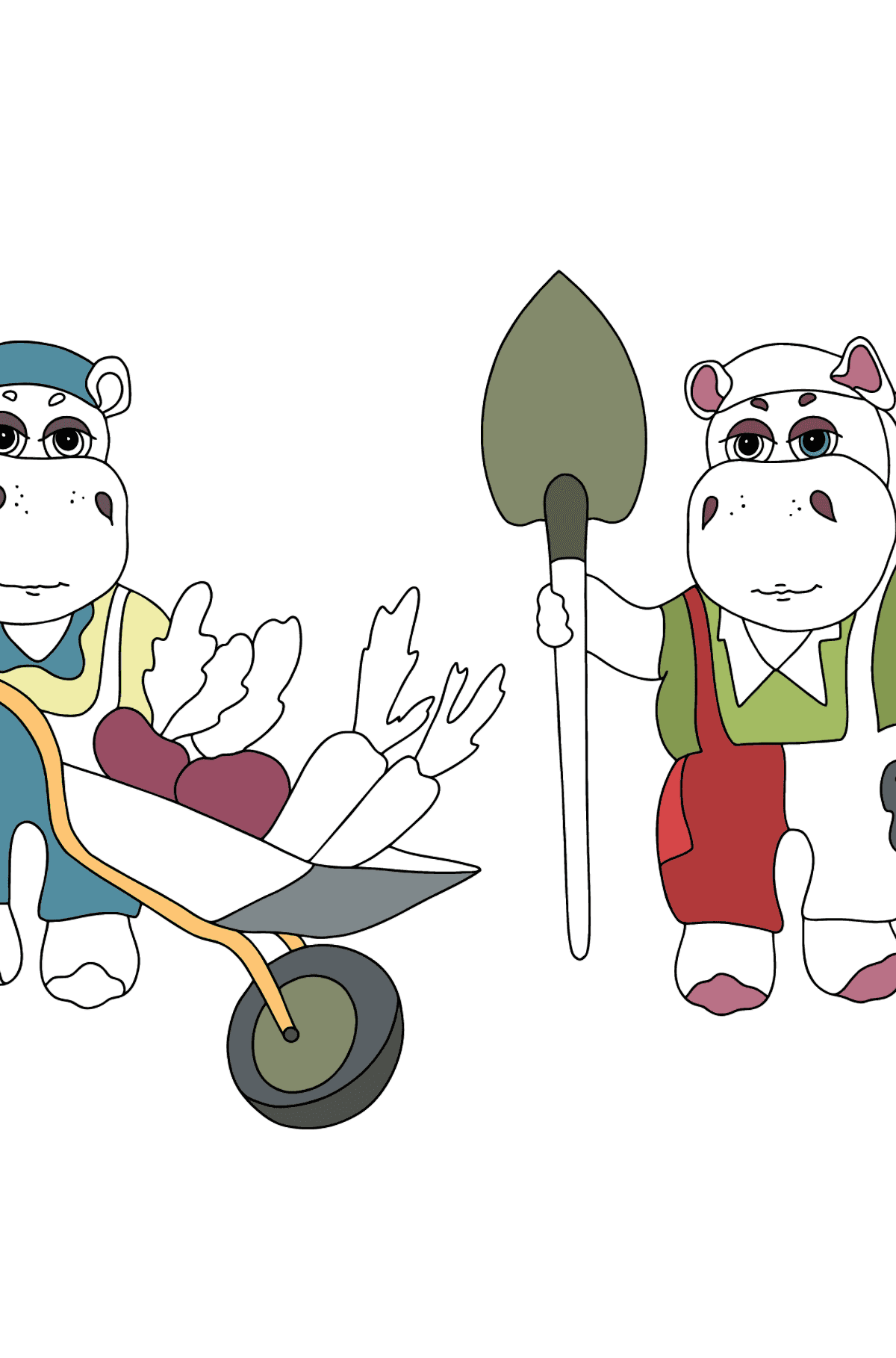 Dibujo de Hipopótamos en el jardín (difícil) para colorear - Dibujos para Colorear para Niños