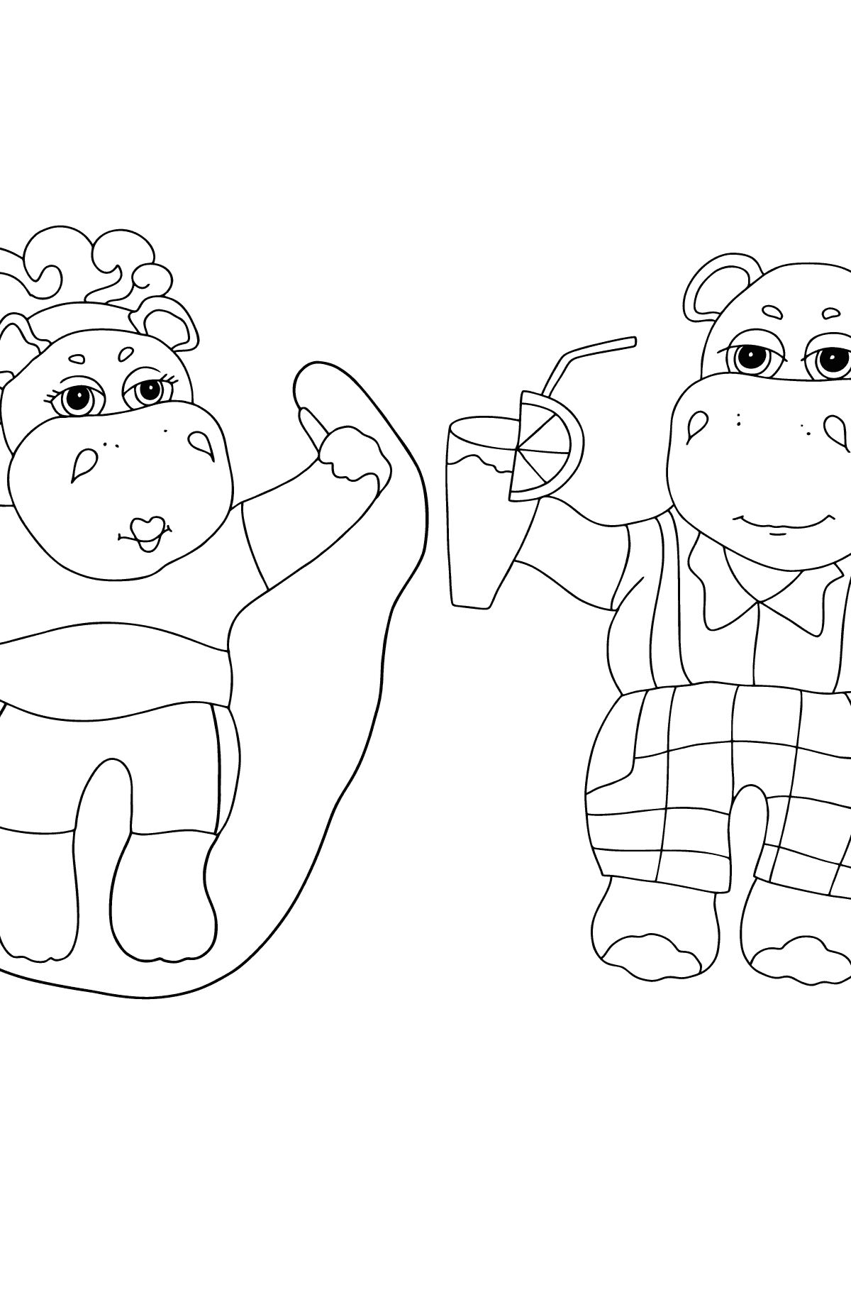 Dibujo de Buenos hipopótamos (difícil) para colorear - Dibujos para Colorear para Niños