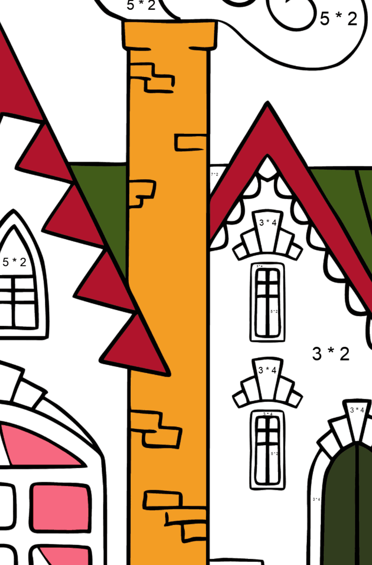 Charming House Coloring Page - Math Coloring - Multiplication for Kids