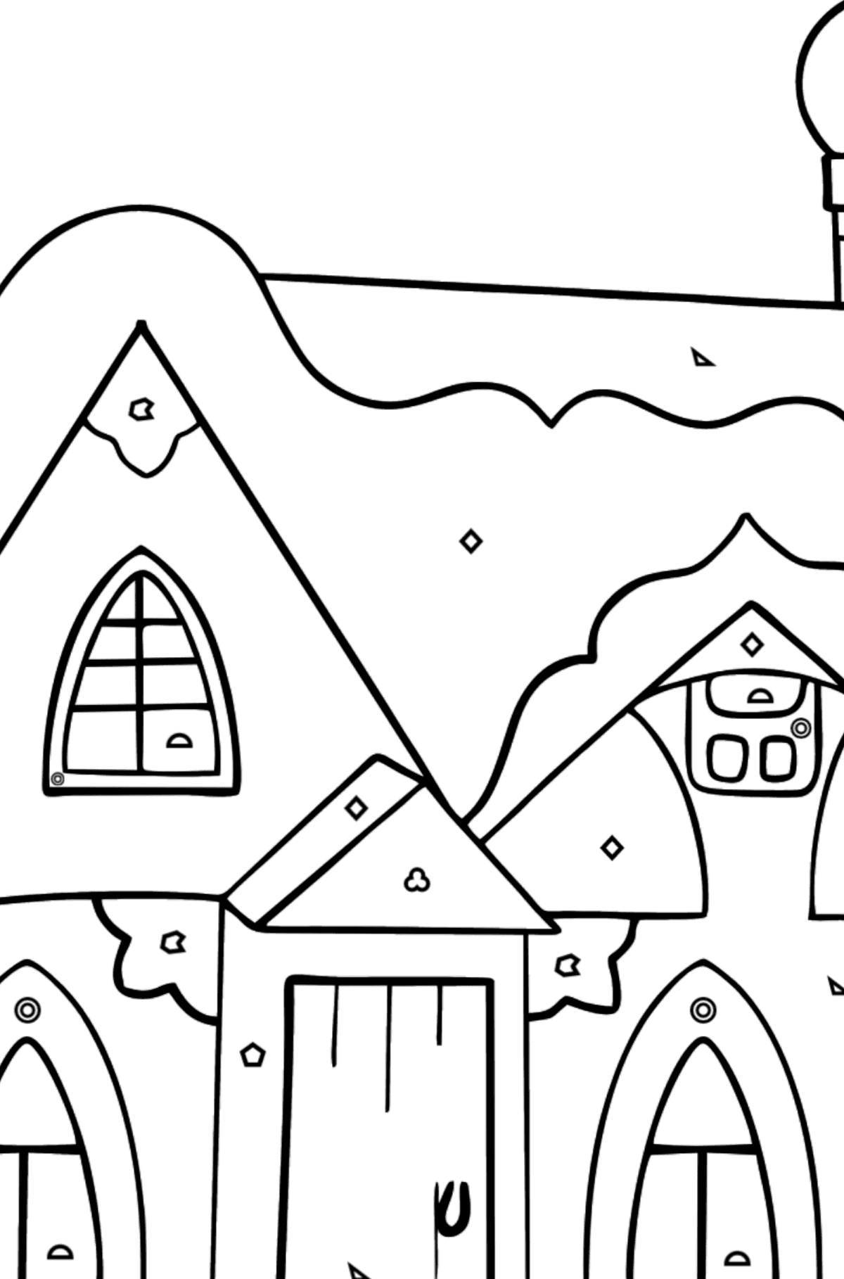Coloring Page - A Fairytale House - Coloring by Geometric Shapes for Kids