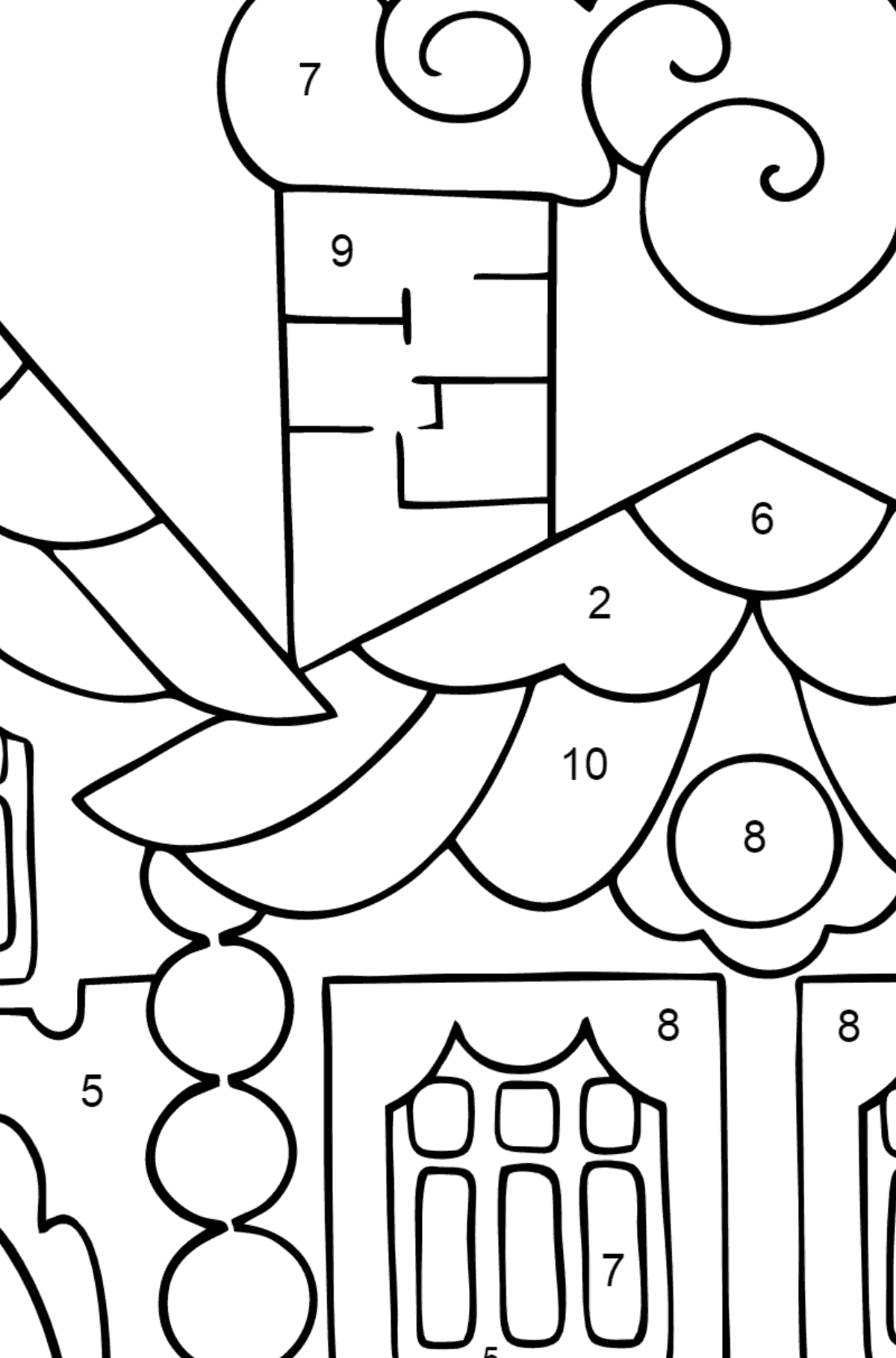 Coloring Page - A House in the Forest for Children  - Color by Number