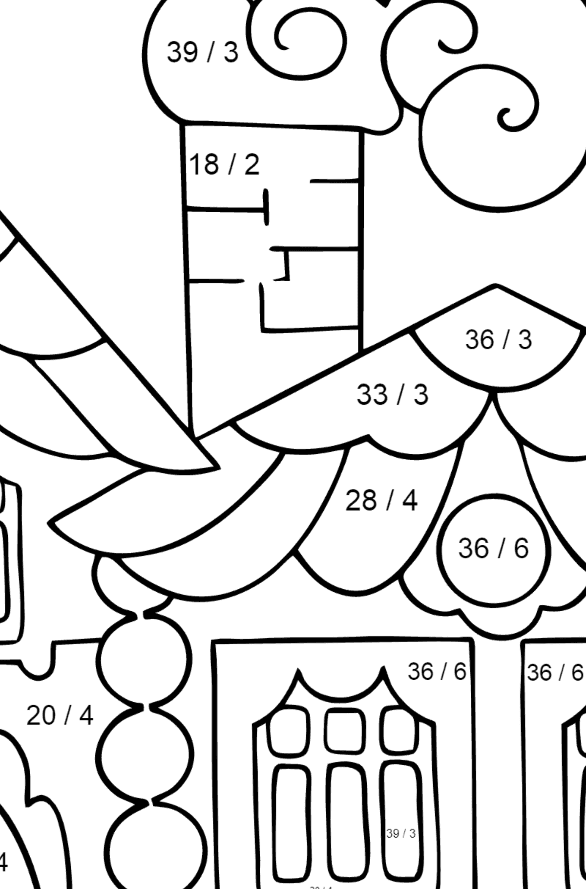 Coloring Page - A House in the Forest for Children  - Color by Number Division