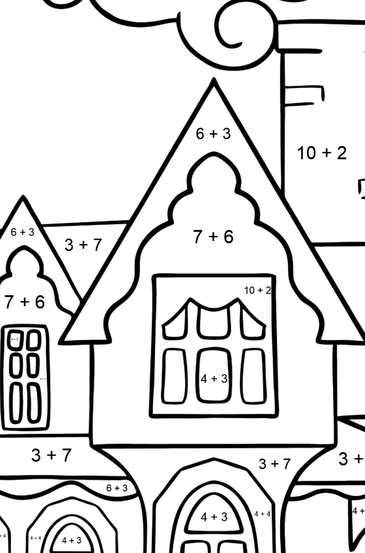 Coloring Page - A Miraculous House - Math Coloring - Addition for Kids