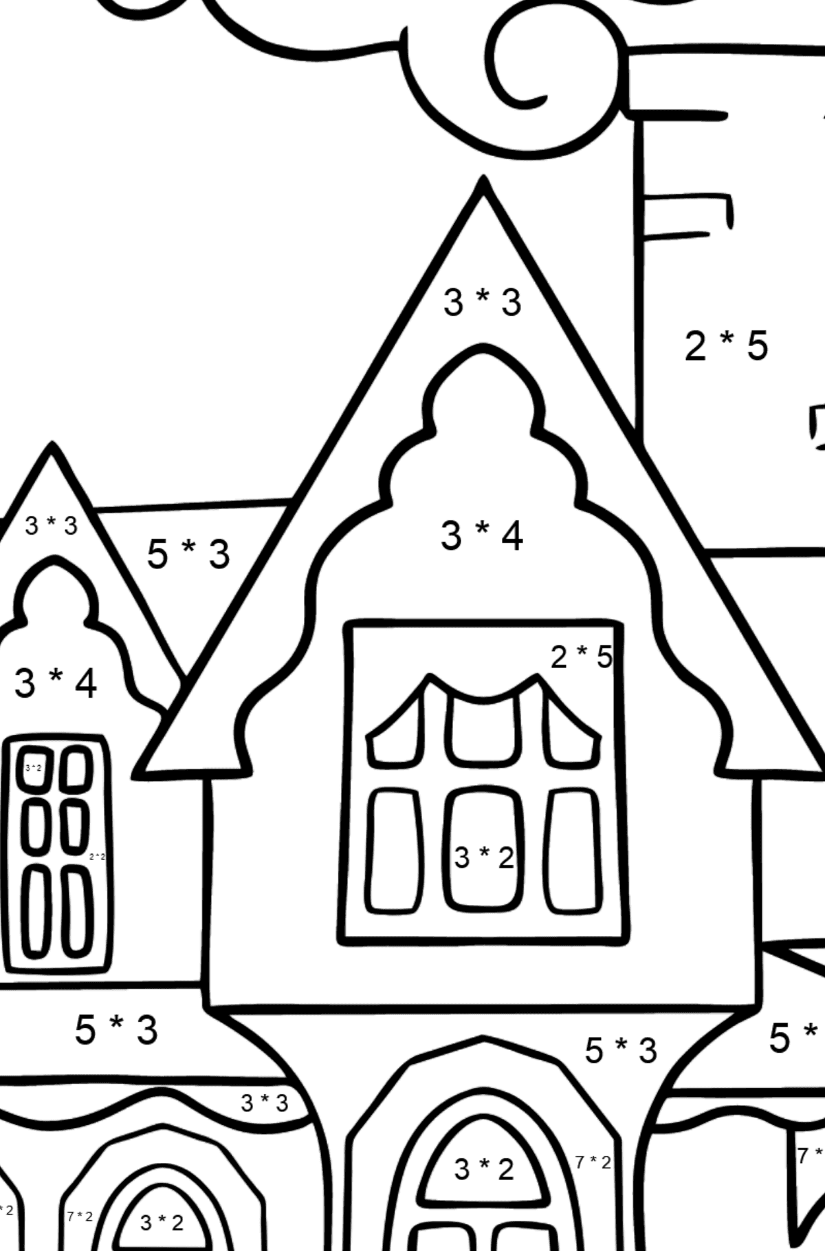 Coloring Page - A Miraculous House - Math Coloring - Multiplication for Kids
