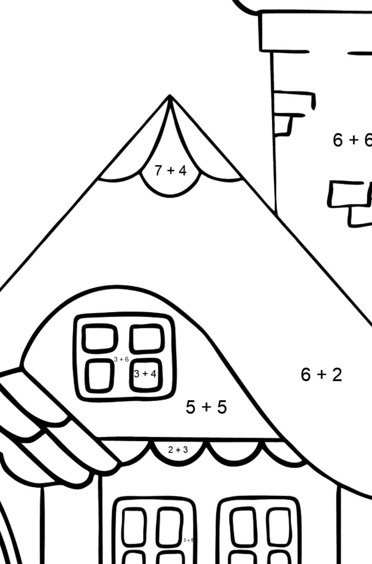 Coloring Page - A Wonderful House - Math Coloring - Addition for Kids