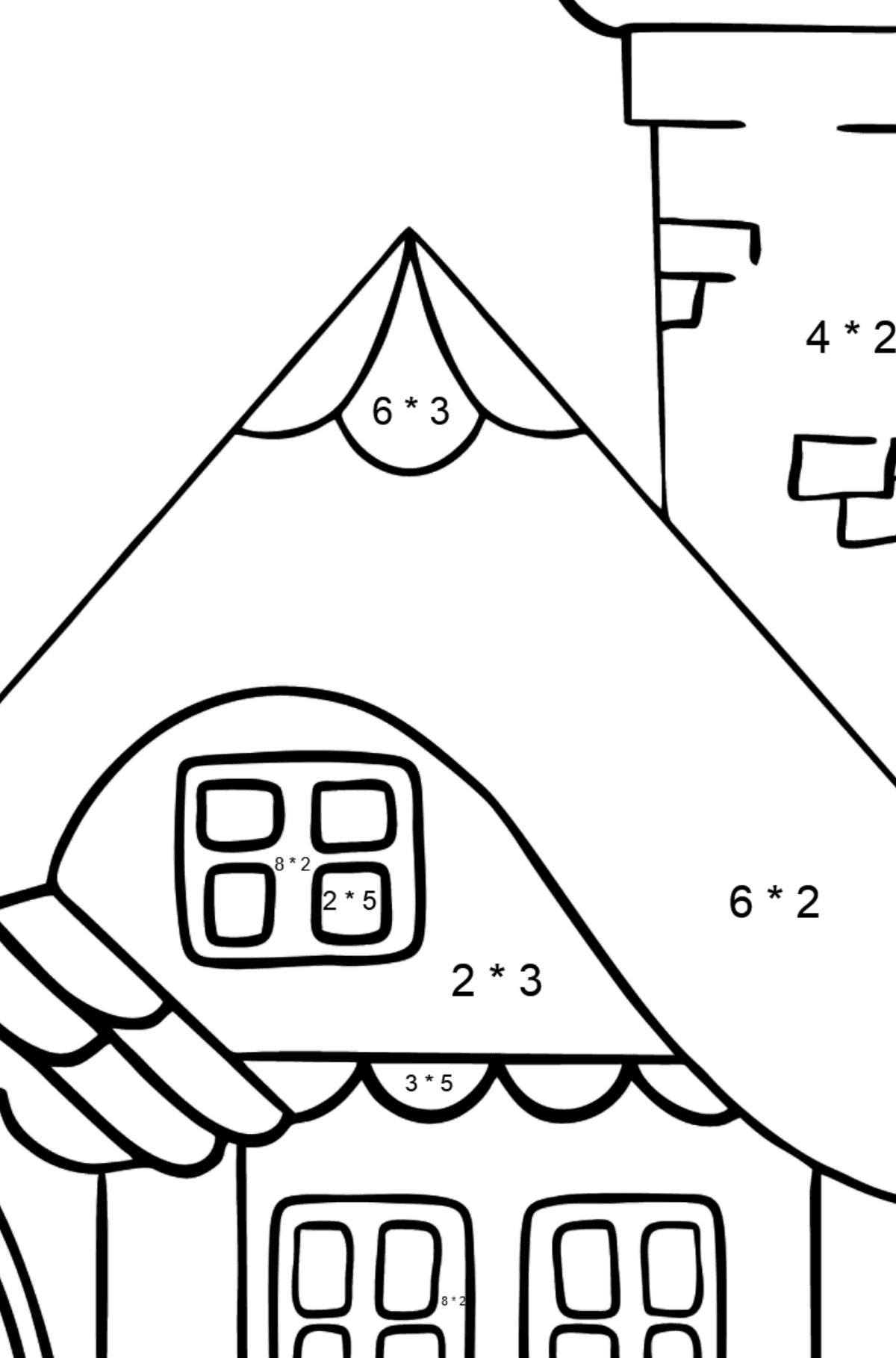 Coloring Page - A Wonderful House - Math Coloring - Multiplication for Kids