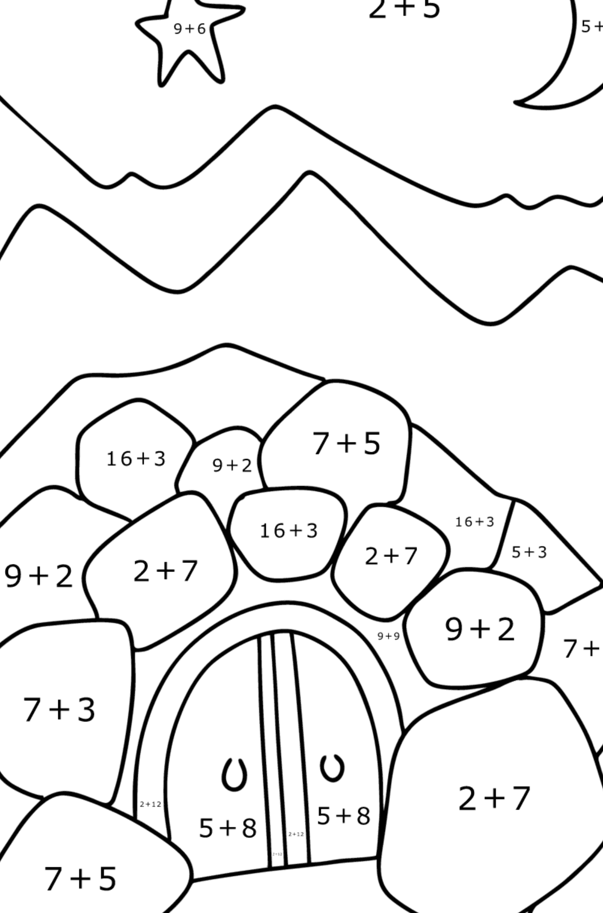 Ali Baba Cave coloring page - Math Coloring - Addition for Kids