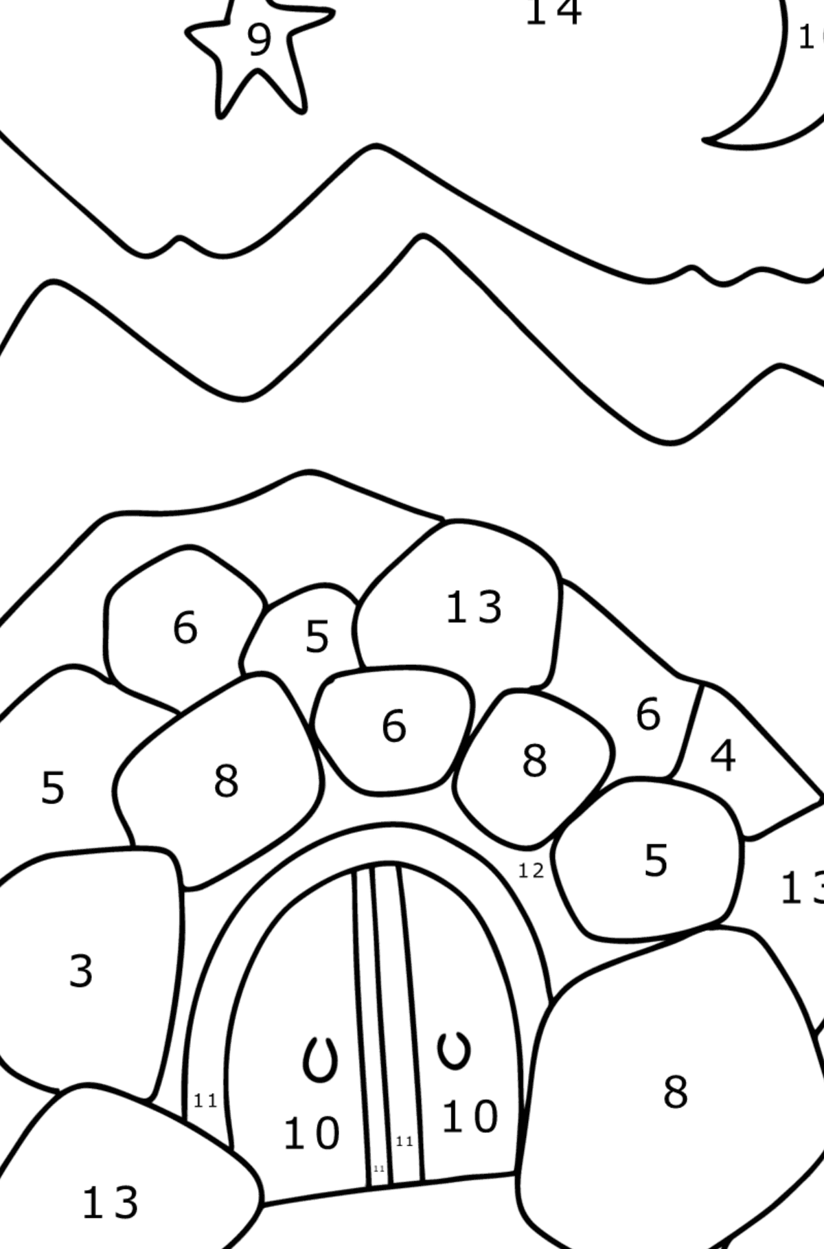 Dibujo de Cueva de Alí Babá para colorear - Colorear por Números para Niños