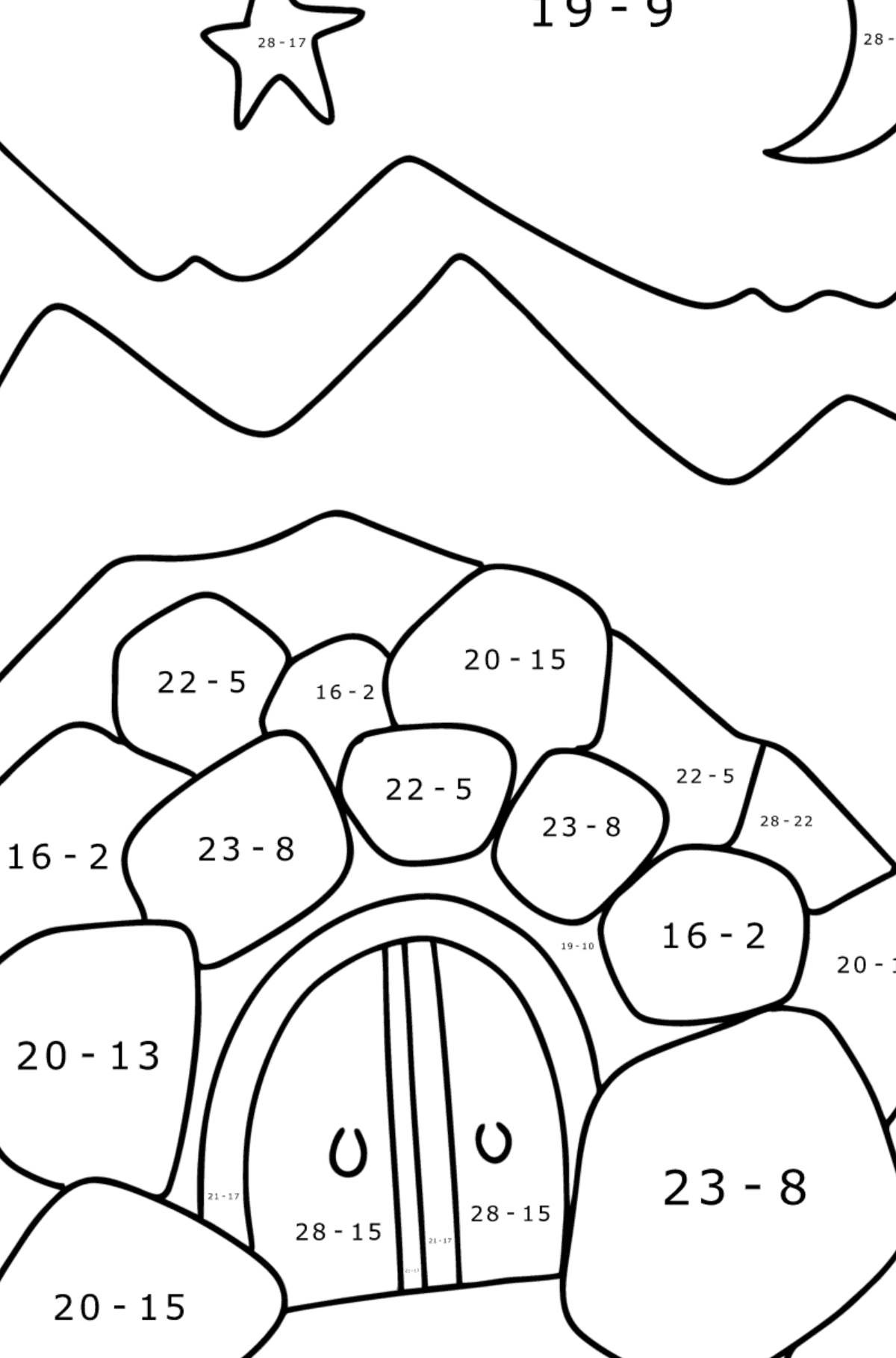 Ali Baba Cave coloring page - Math Coloring - Subtraction for Kids