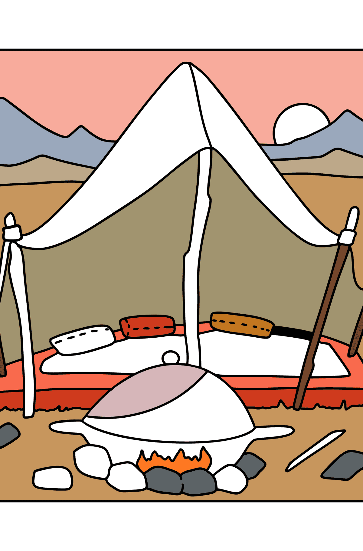 Värityskuva beduiini teltta - Värityskuvat lapsille