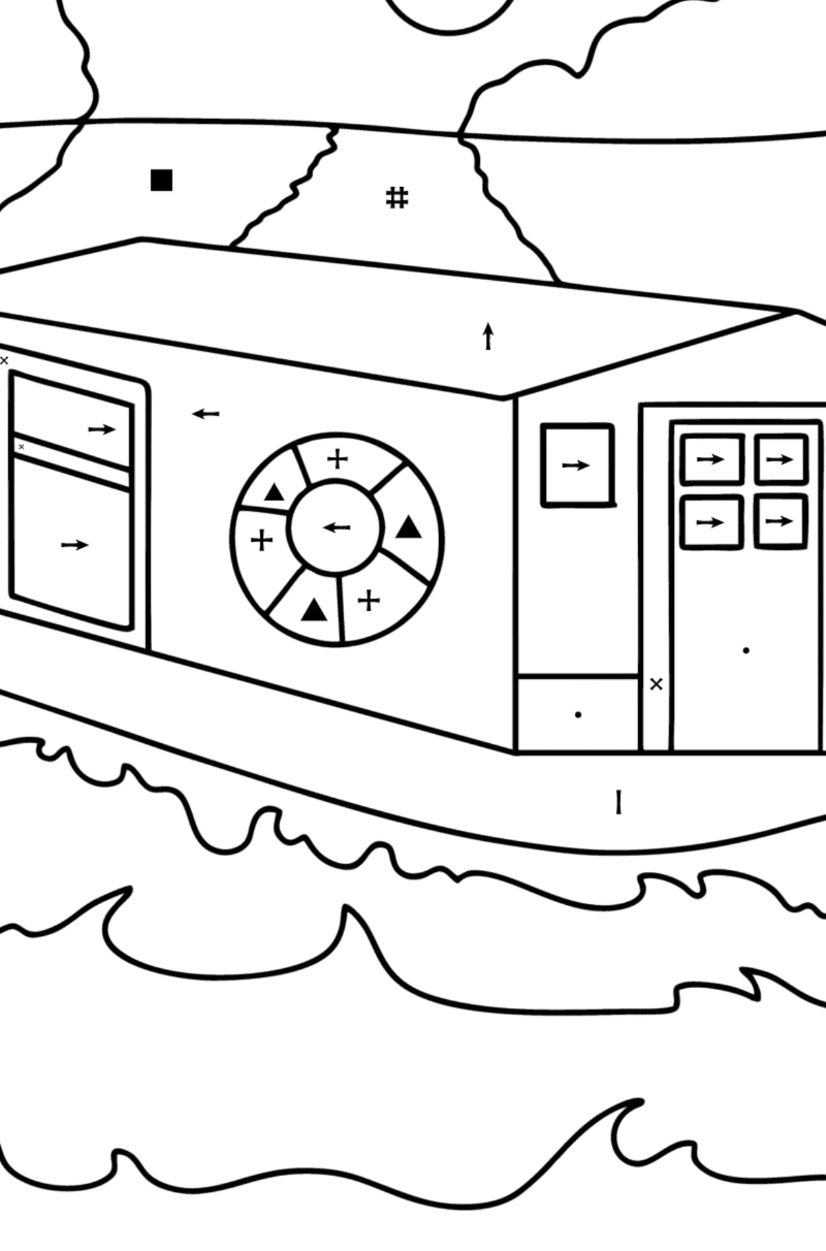 BoatHouse coloring page - Coloring by Symbols for Kids