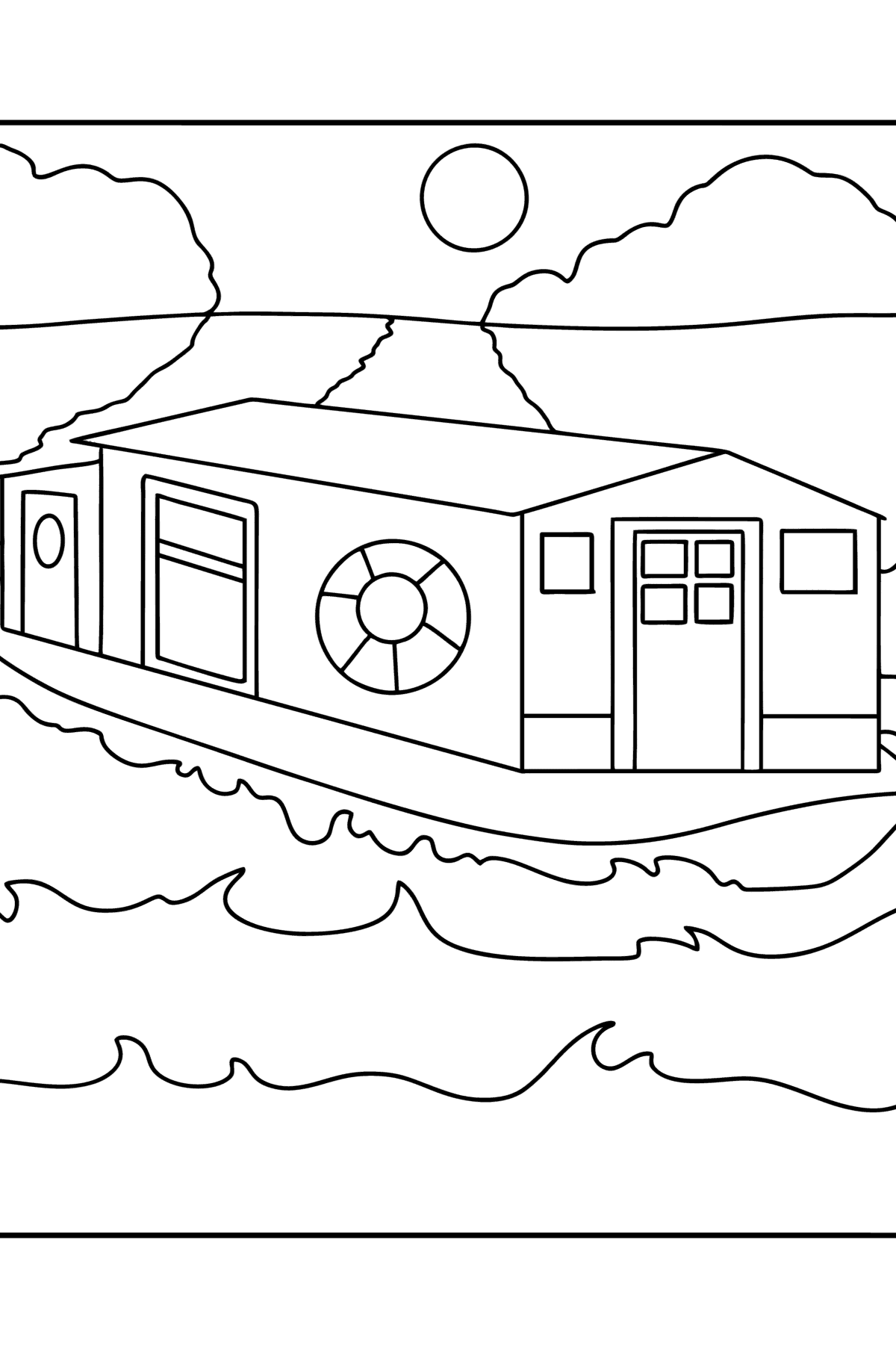 Desen de colorat casa pe barca - Desene de colorat pentru copii