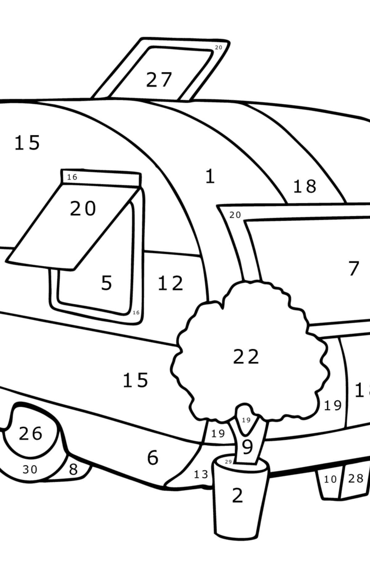 Camper Coloring Page - Coloring by Numbers for Kids