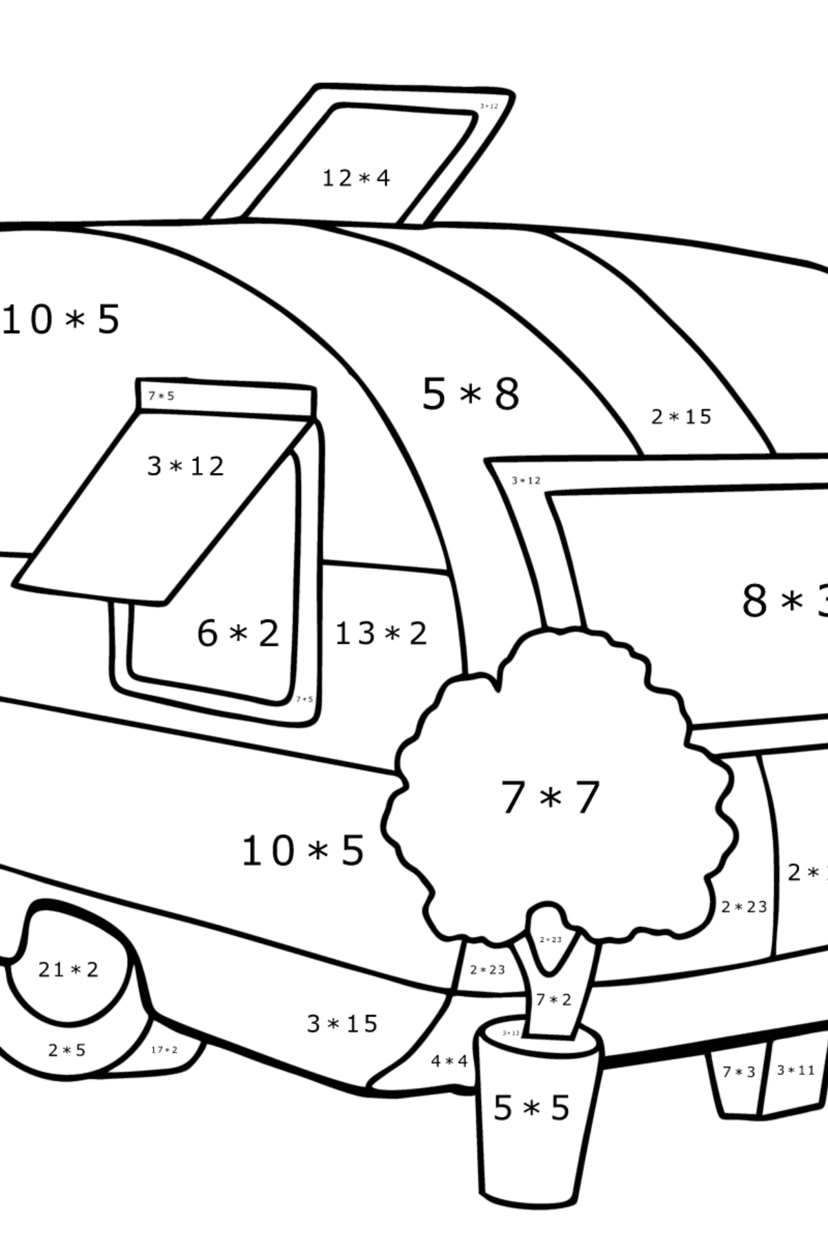 Camper Coloring Page - Math Coloring - Multiplication for Kids